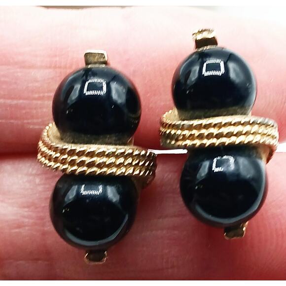 Vintage Gold Tone Glass Cufflinks - Picture 2 of 5